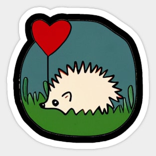 Cute hedgehog with a heart shaped baloon Sticker